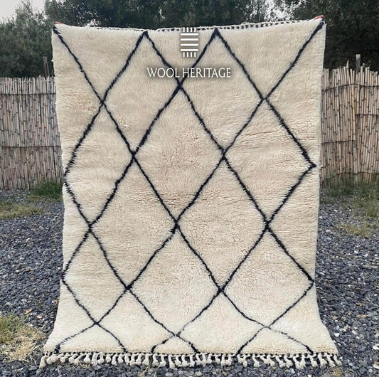 ABRID diamond Beni Mrirt rug displayed vertically outdoors