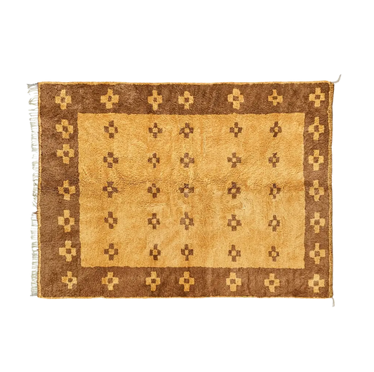 AGDID geometric Beni Mrirt rug with Berber bird motifs in ochre and brown wool