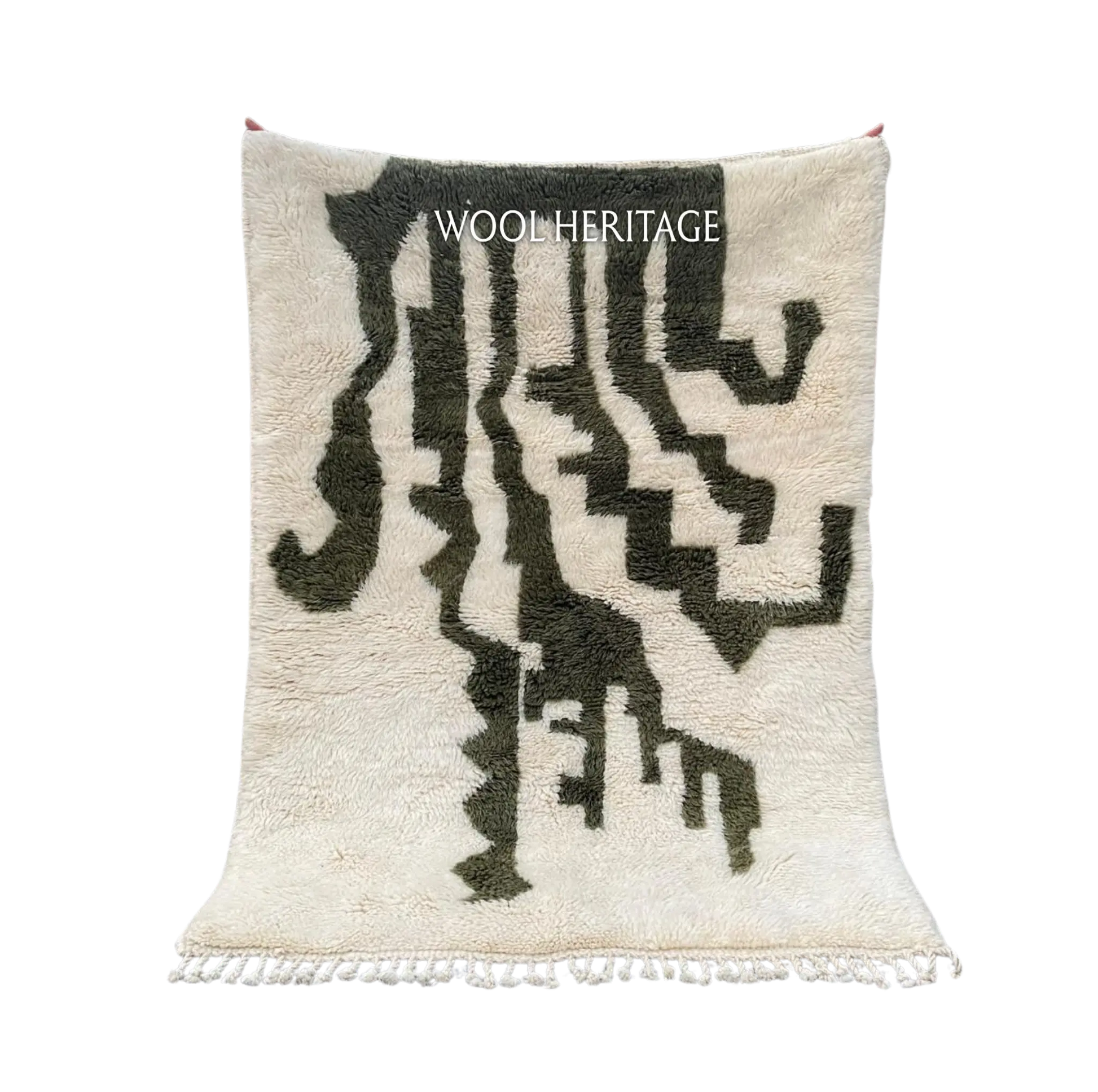 AKNARI ivory Beni Mrirt rug with dark olive cactus-inspired branching forms in an isolated product view