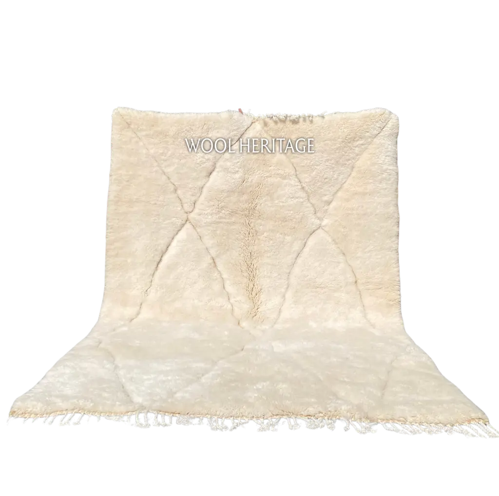 AMLAL white and ivory Beni Mrirt rug with subtle tone-on-tone geometric lines in an isolated product view