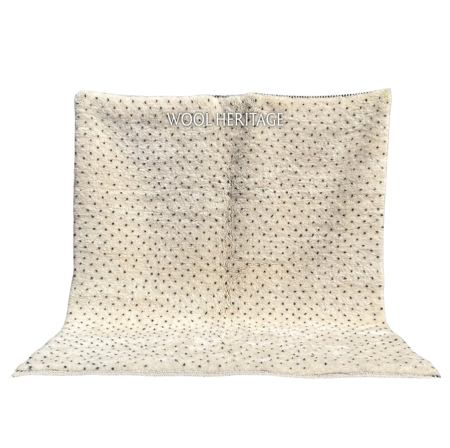 AMUD ivory Beni Mrirt rug with small charcoal seed-like dots in an isolated product view