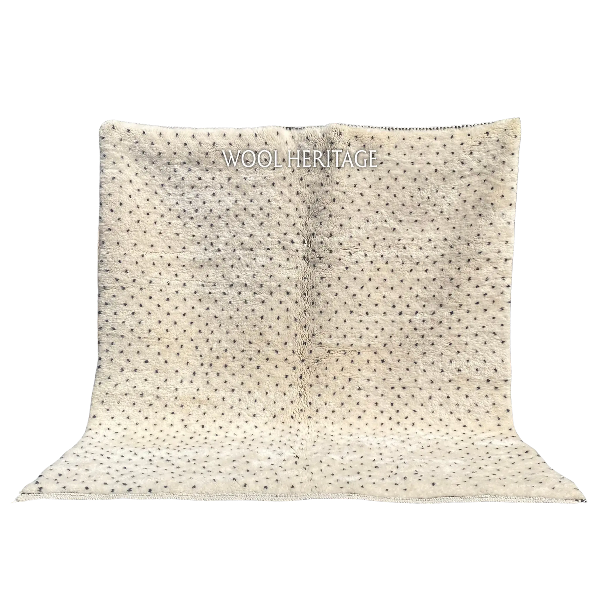 AMUD ivory Beni Mrirt rug with small charcoal seed-like dots in an isolated product view