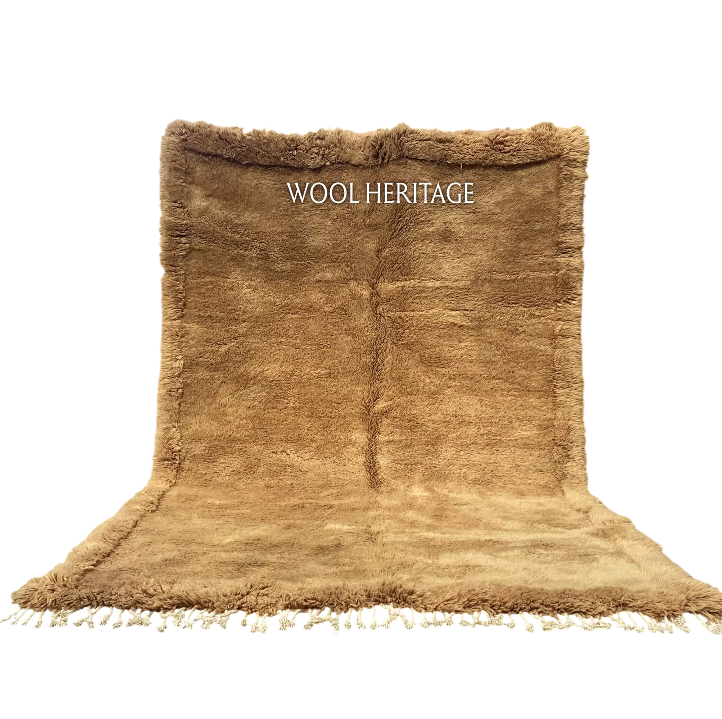 ASIREM camel Beni Mrirt rug with a raised border and flowing central line in an isolated product view