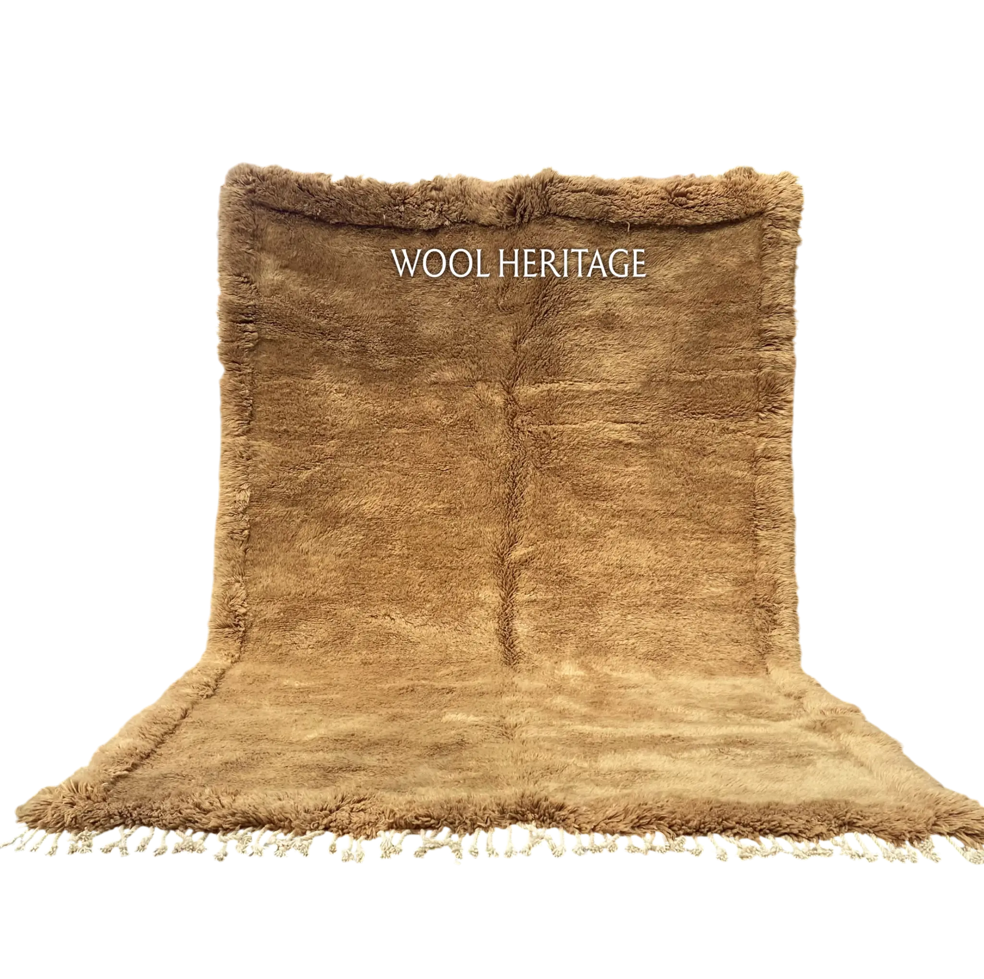 ASIREM camel Beni Mrirt rug with a raised border and flowing central line in an isolated product view