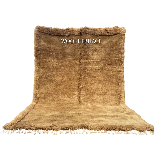 ASIREM camel Beni Mrirt rug with a raised border and flowing central line in an isolated product view
