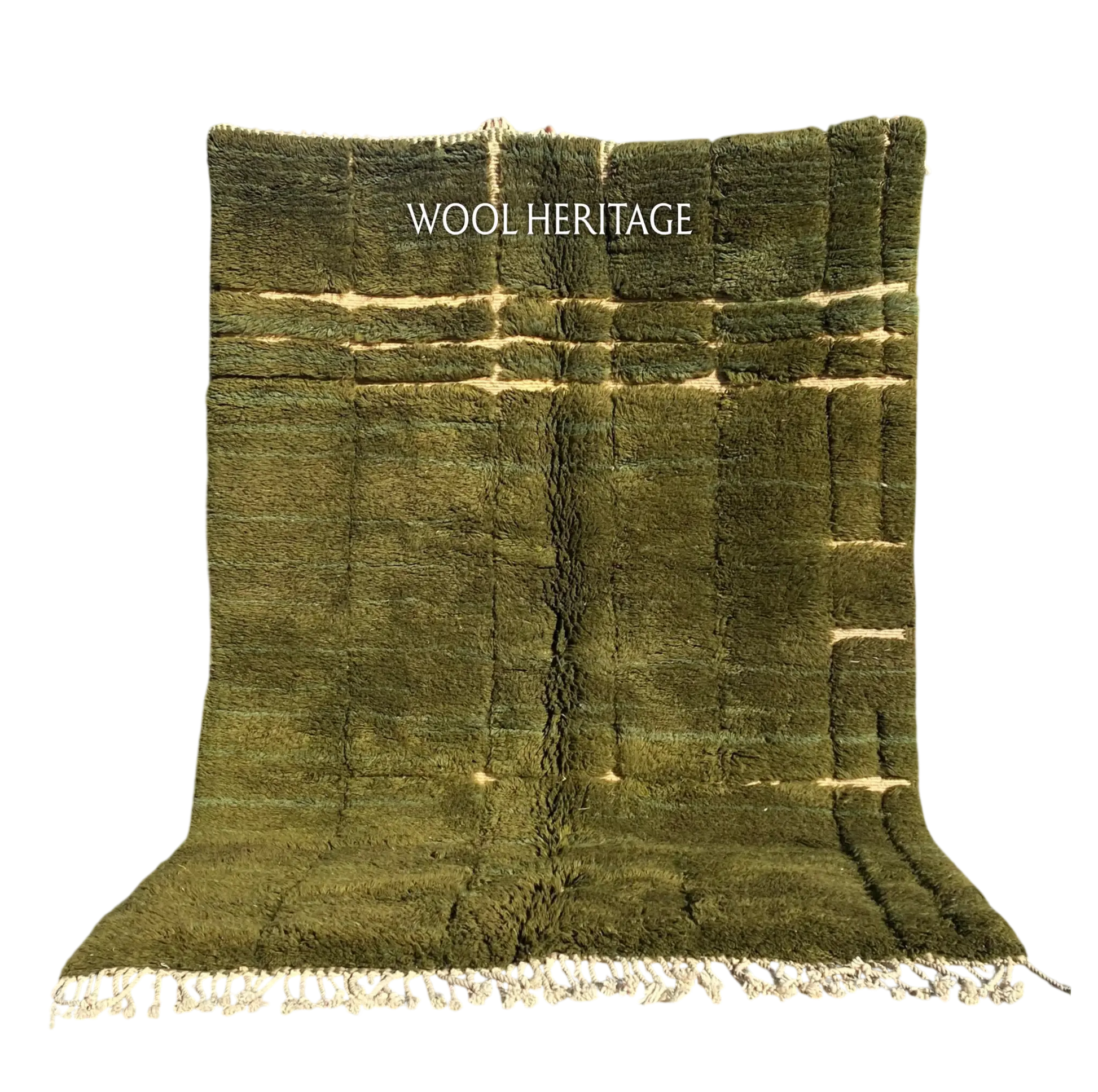 AZMMUR olive-green Beni Mrirt rug with a sculpted high-low design in an isolated product view

