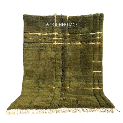 AZMMUR olive-green Beni Mrirt rug with a sculpted high-low design in an isolated product view

