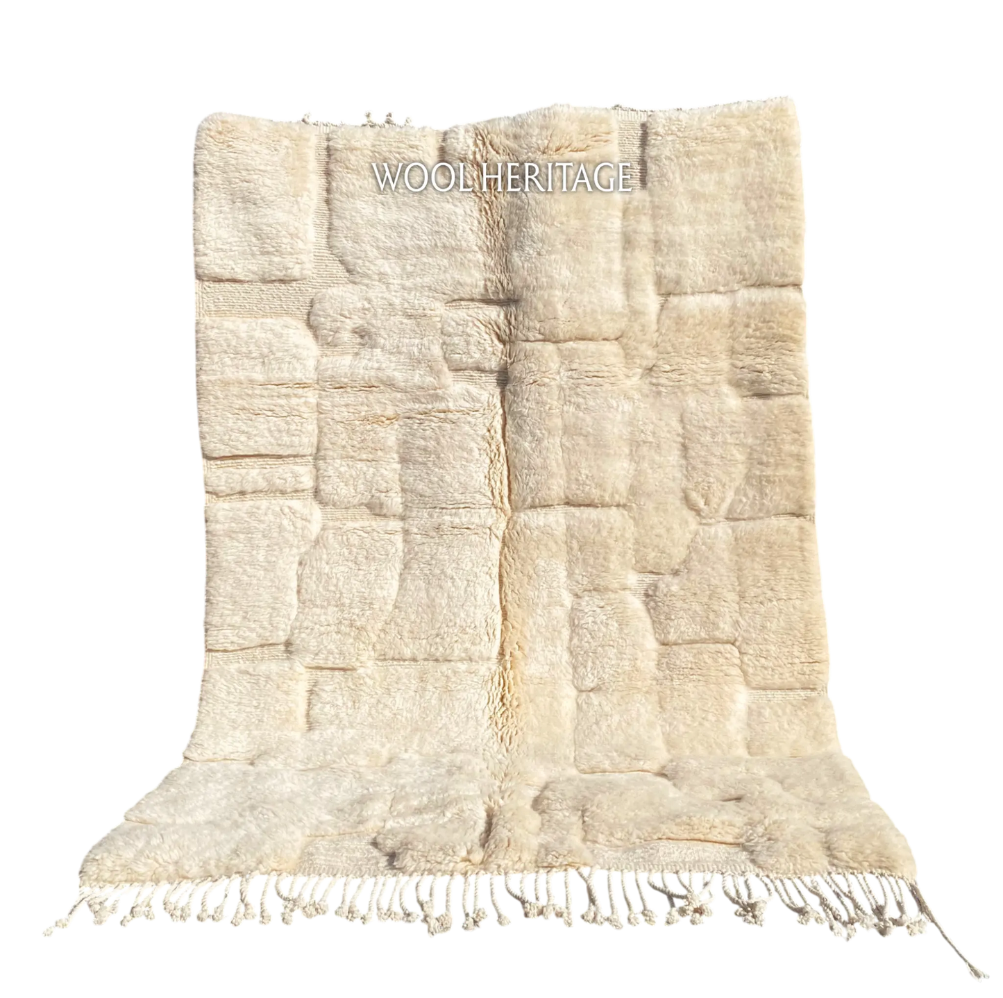 IGHREM ivory Beni Mrirt rug with an architectural high-low design in an isolated product view