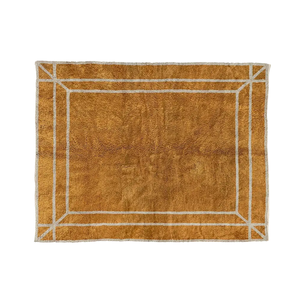 INAYA ochre Beni Mrirt rug with an ivory double-line border, hand-knotted in M’rirt from Moroccan wool