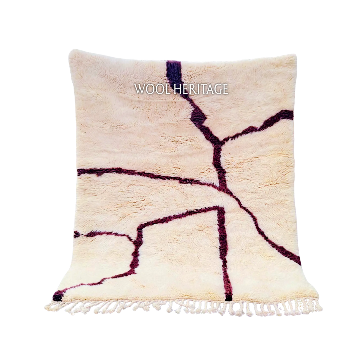IZURAN ivory Beni Mrirt rug with branching deep burgundy root-like lines in an isolated product view
