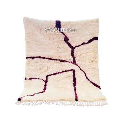 IZURAN ivory Beni Mrirt rug with branching deep burgundy root-like lines in an isolated product view