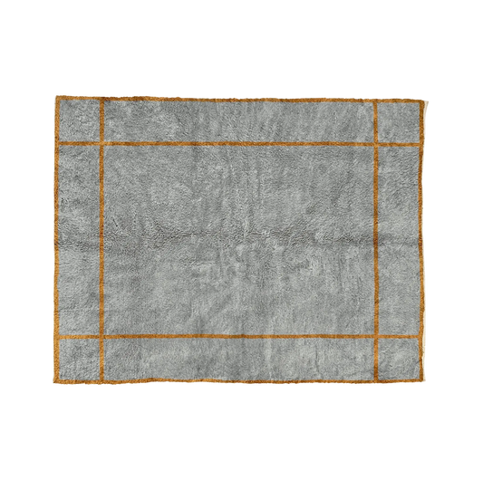 NAIMA ash grey Beni Mrirt rug with a contrasting ochre border, hand-knotted in M’rirt, Morocco