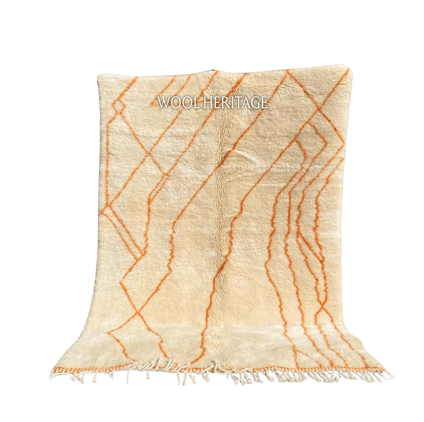 TAFUKT ivory Beni Mrirt rug with flowing orange geometric lines in an isolated product view