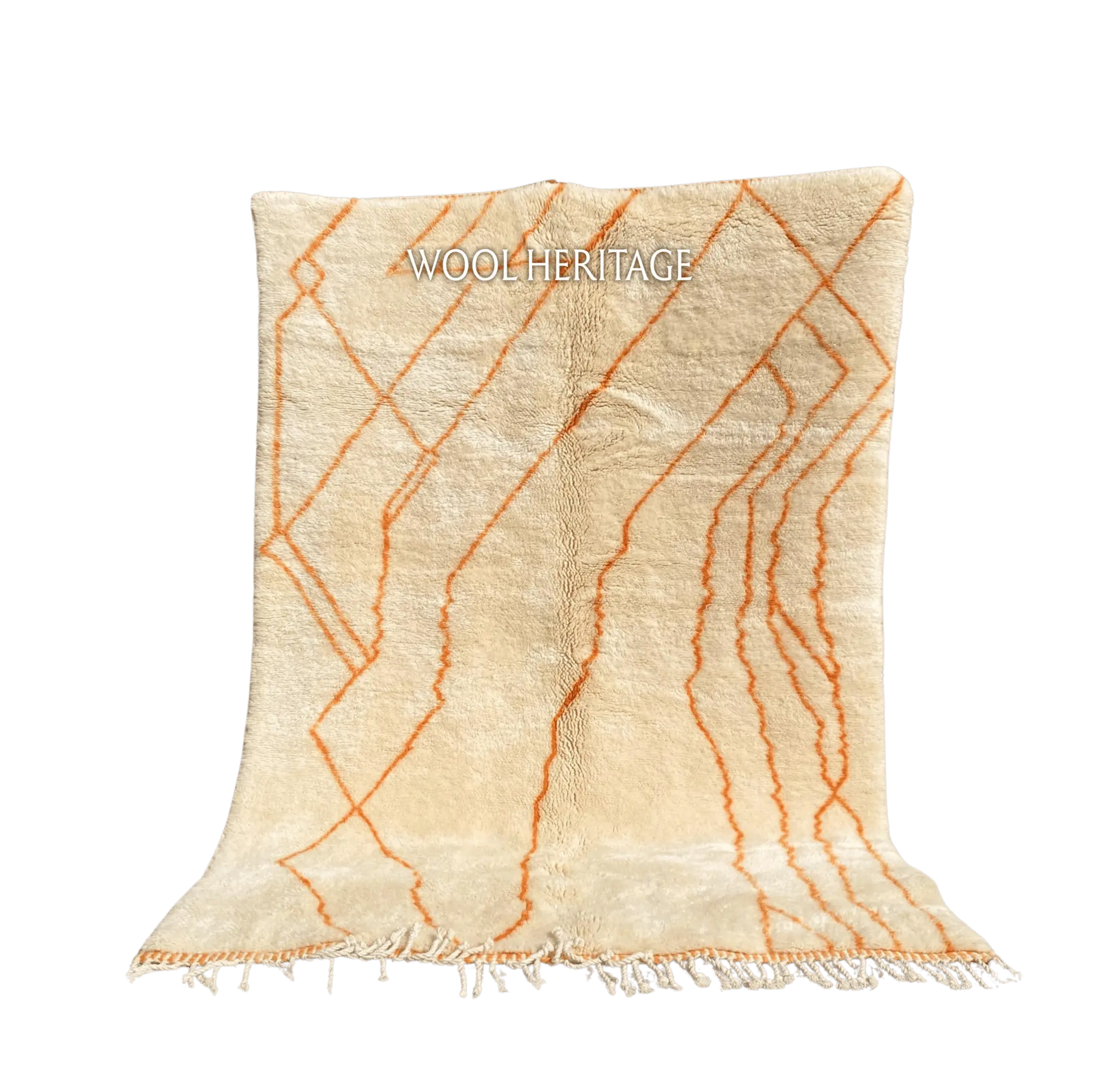 TAFUKT ivory Beni Mrirt rug with flowing orange geometric lines in an isolated product view