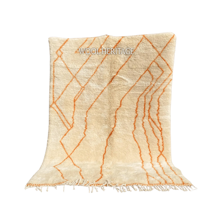 TAFUKT ivory Beni Mrirt rug with flowing orange geometric lines in an isolated product view