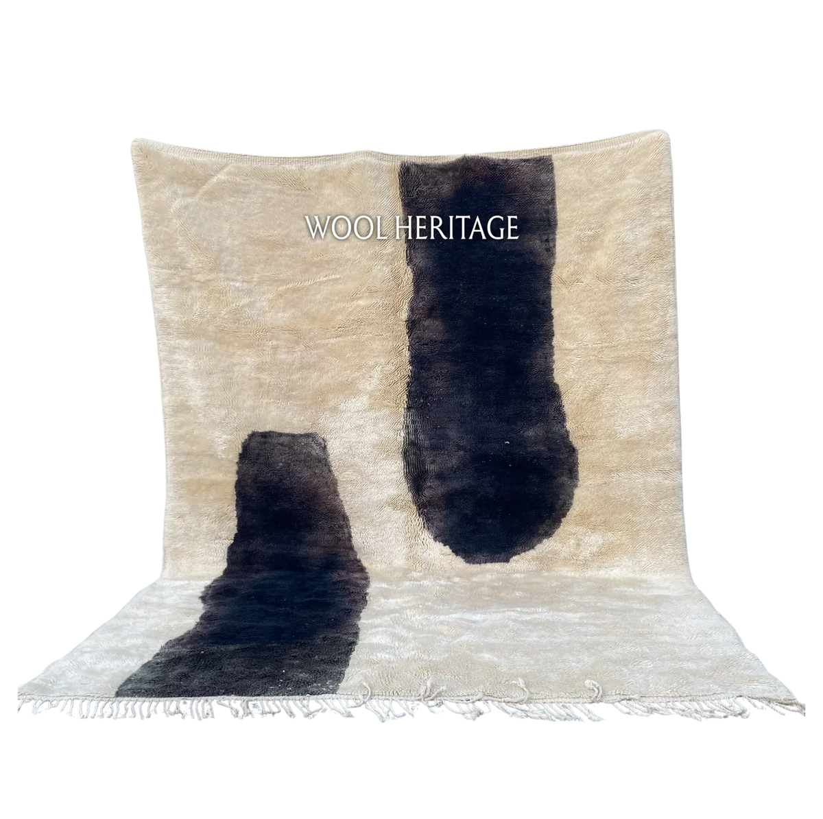 TAFUNAST black and ivory Beni Mrirt rug with two abstract cow-inspired forms in an isolated product view