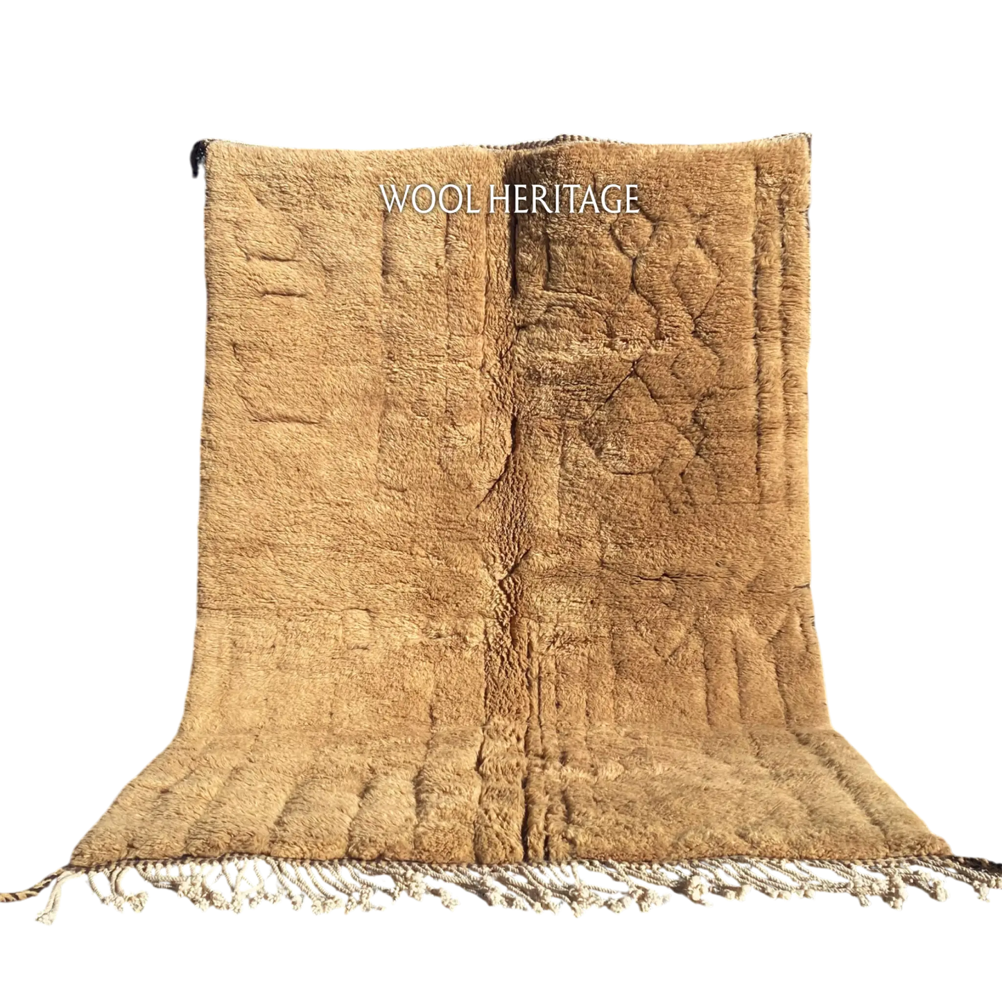 TIRRA golden-brown Beni Mrirt rug with sculpted abstract markings in an isolated product view