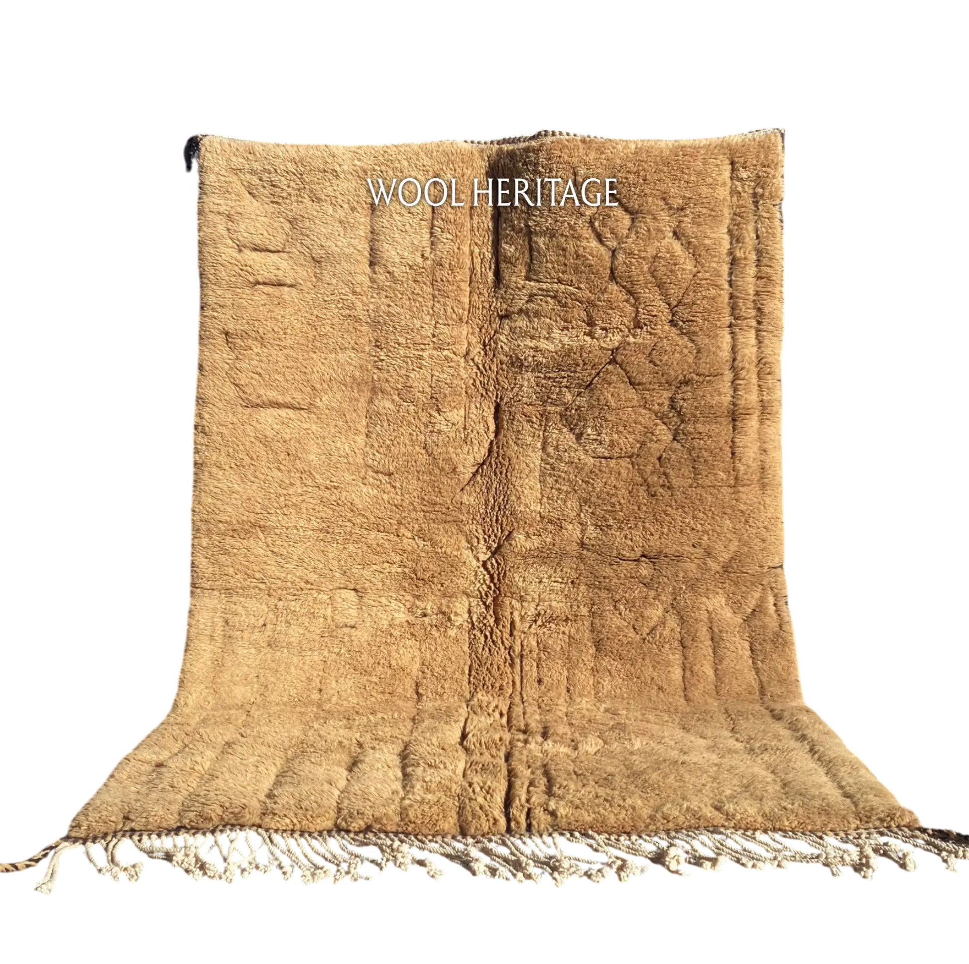 TIRRA golden-brown Beni Mrirt rug with sculpted abstract markings in an isolated product view