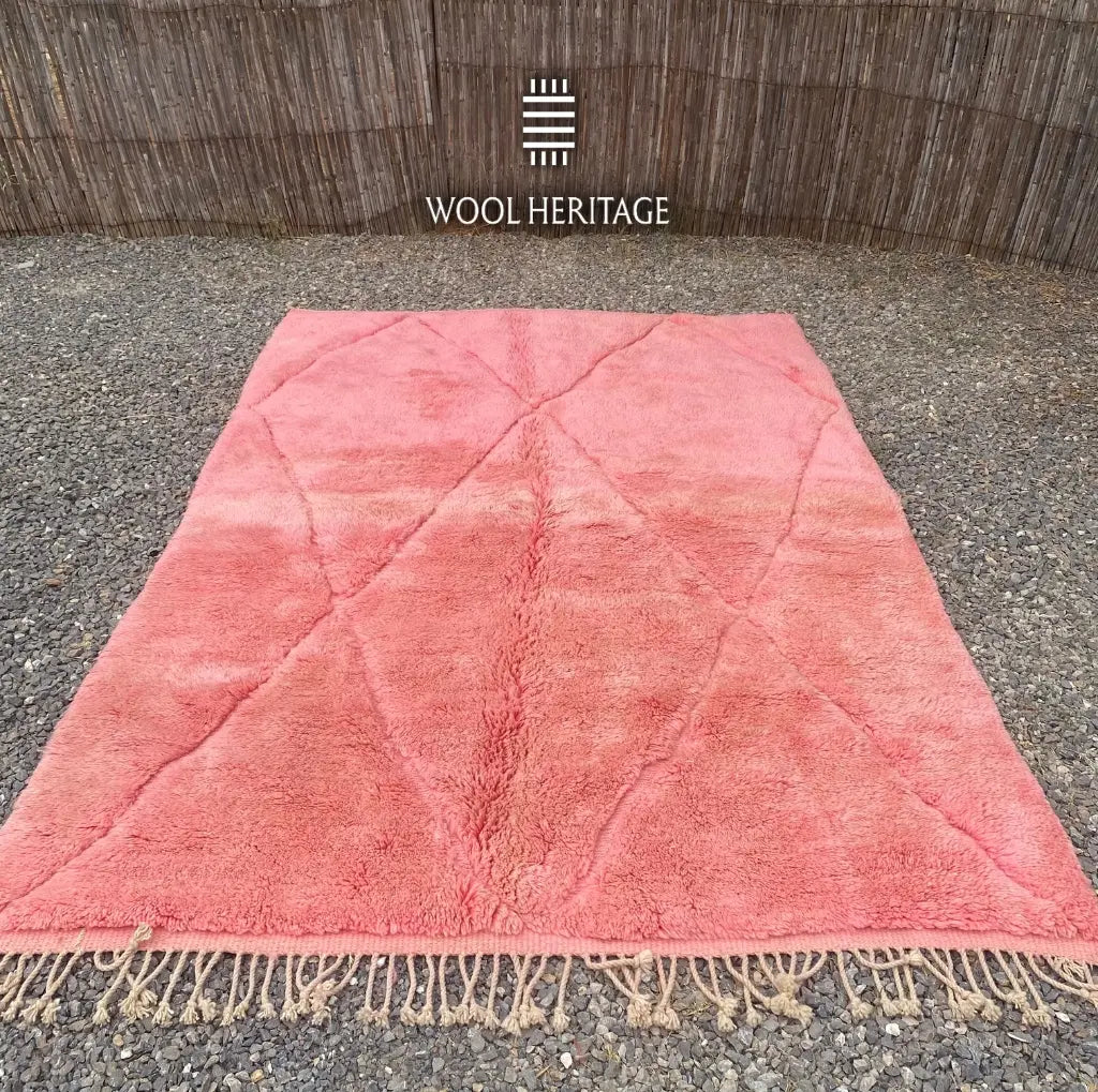 TISLIT coral-pink Beni Mrirt rug laid flat with central geometric forms