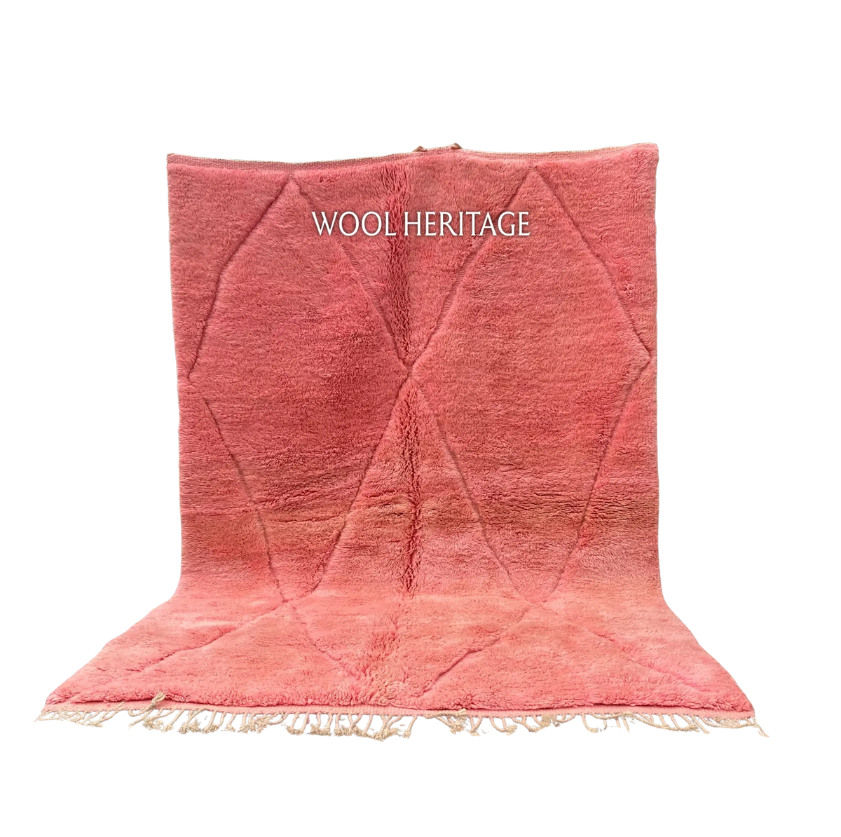 TISLIT coral-pink Beni Mrirt rug with angular geometric forms in an isolated product view
