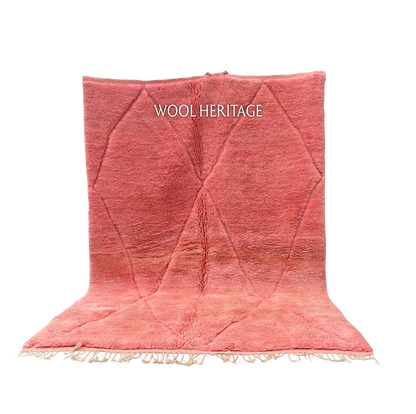 TISLIT coral-pink Beni Mrirt rug with angular geometric forms in an isolated product view